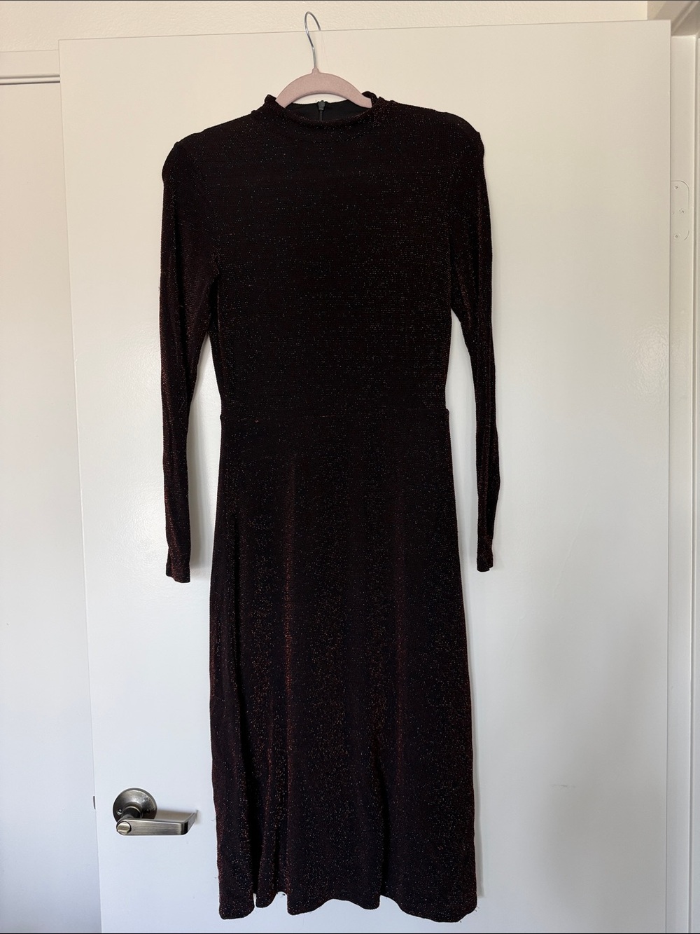 H&M Black Sparkle Long-Sleeve Midi Dress